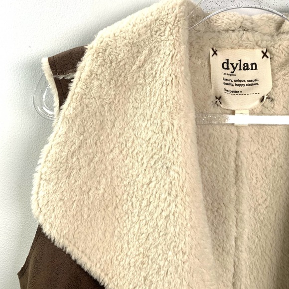 Dylan Los Angeles Faux Sherpa Suede Vest Open Front Brown M - Picture 3 of 9
